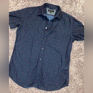 Banana Republic Navy Blue Patterned Men's Soft Wash Slim Fit  Shirt Sz Medium